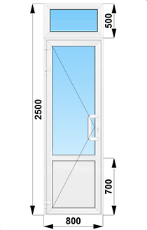 Входные уличные одностворчатые двери с импостом 800x2500